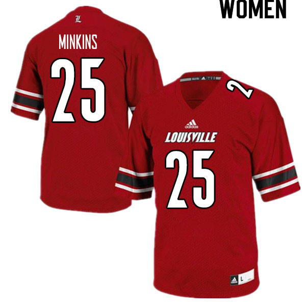 Women #25 Josh Minkins Louisville Cardinals College Football Jerseys Sale-Red - Click Image to Close